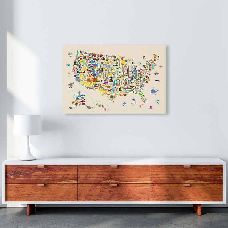 Animal Map of United States Beige Print by Michael Tompsett A1 Canvas