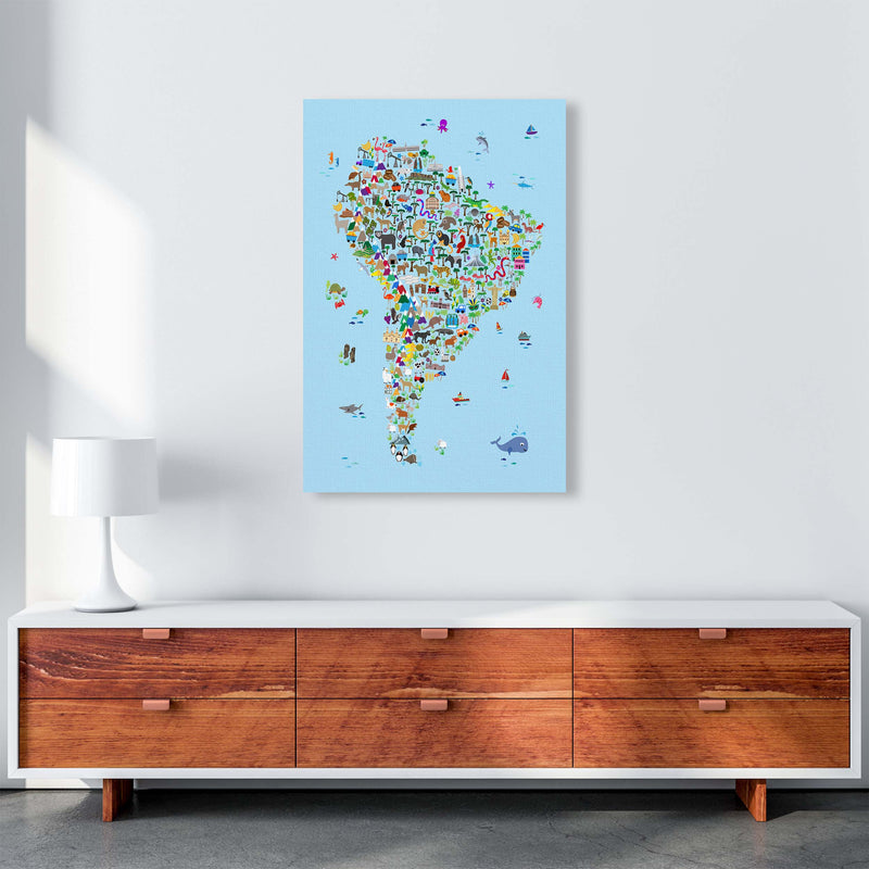 Animal Map of South America Blue Print by Michael Tompsett A1 Canvas