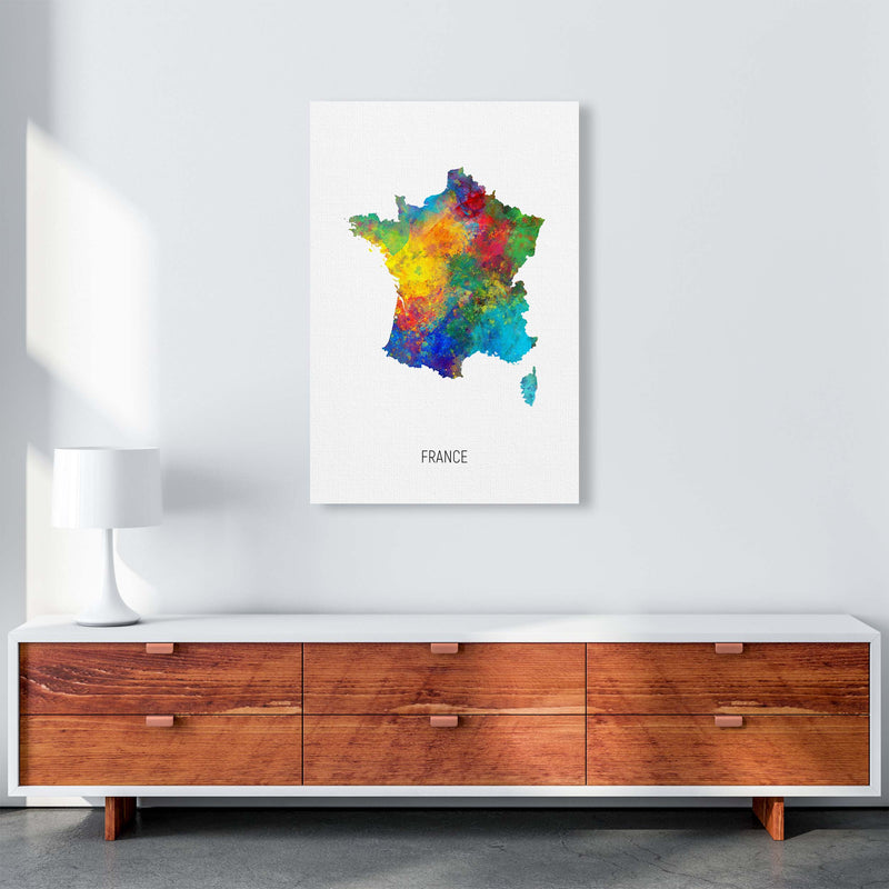 France Watercolour Map Art Print by Michael Tompsett A1 Canvas