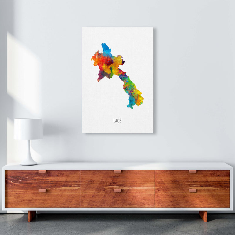 Laos Watercolour Map Art Print by Michael Tompsett A1 Canvas