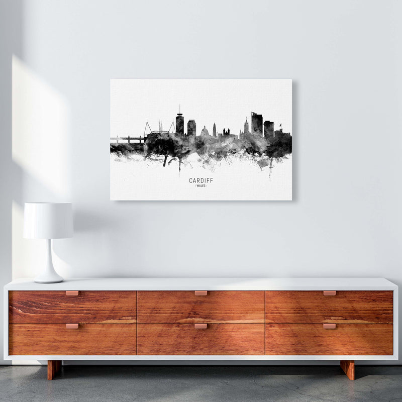 Cardiff Wales Skyline Black White City Name  by Michael Tompsett A1 Canvas