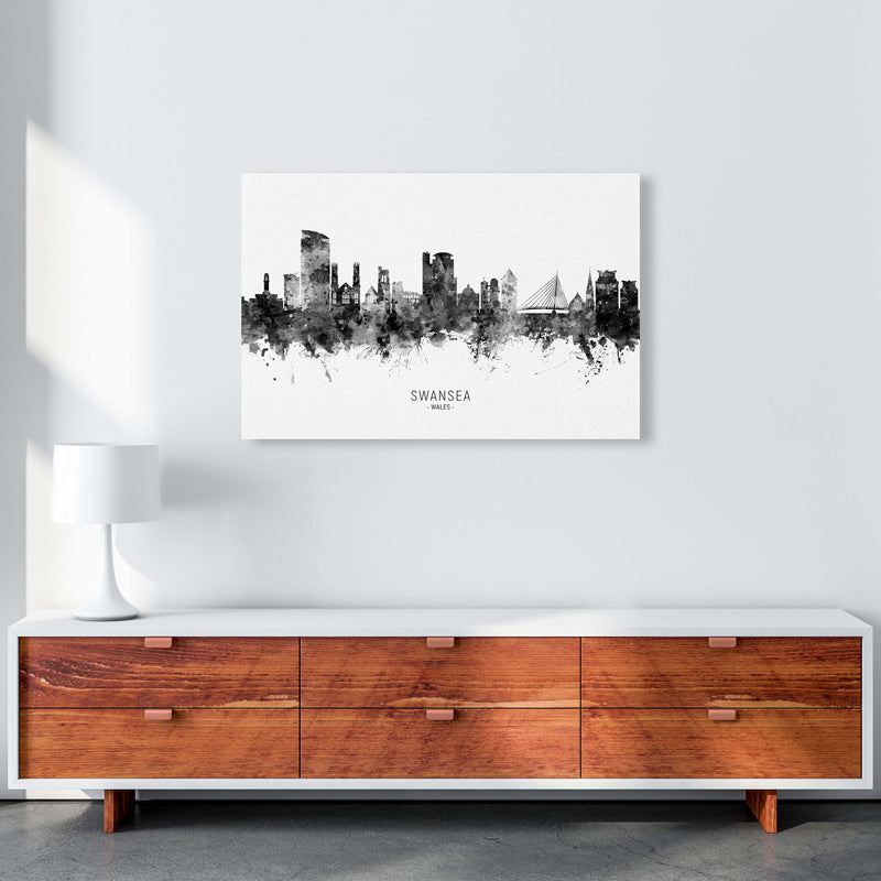 Swansea Wales Skyline Black White City Name  by Michael Tompsett A1 Canvas