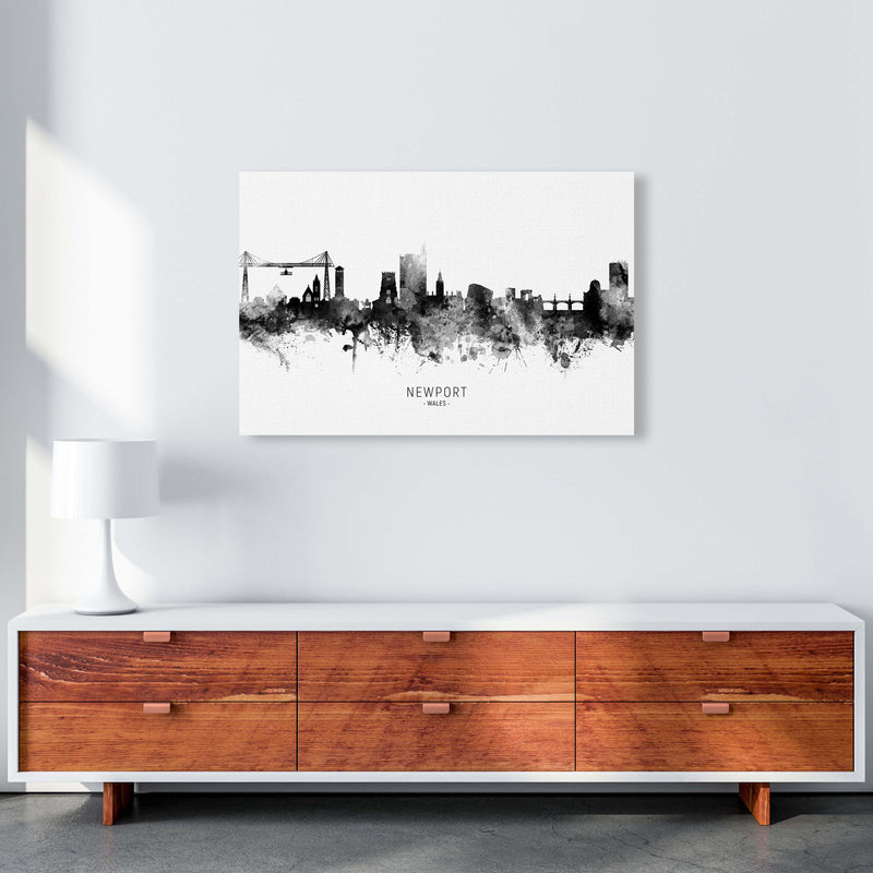 Newport Wales Skyline Black White City Name  by Michael Tompsett A1 Canvas
