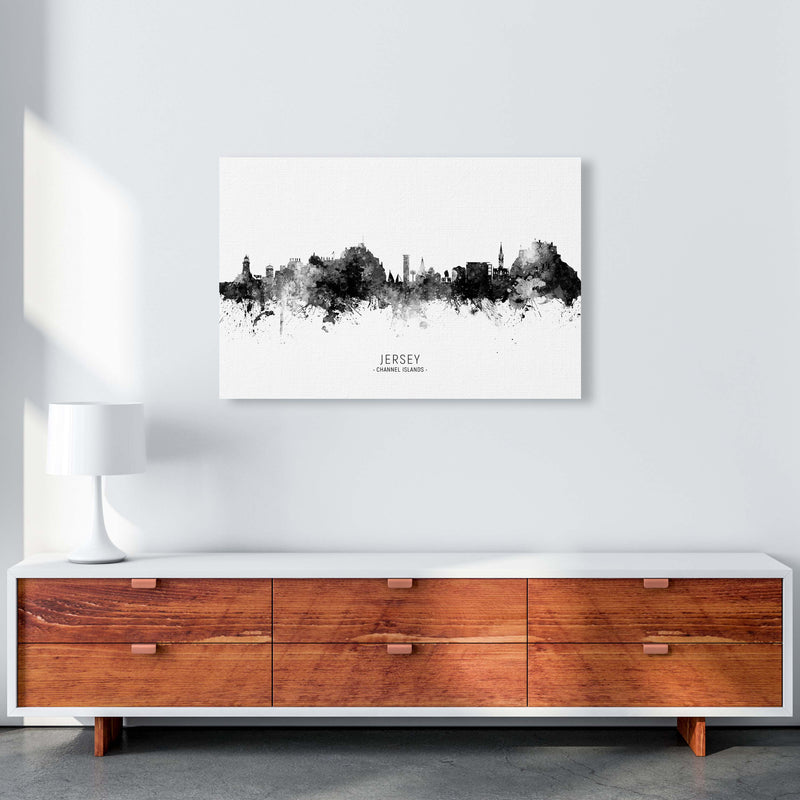 Jersey Channel Islands Skyline Black White City Name  by Michael Tompsett A1 Canvas