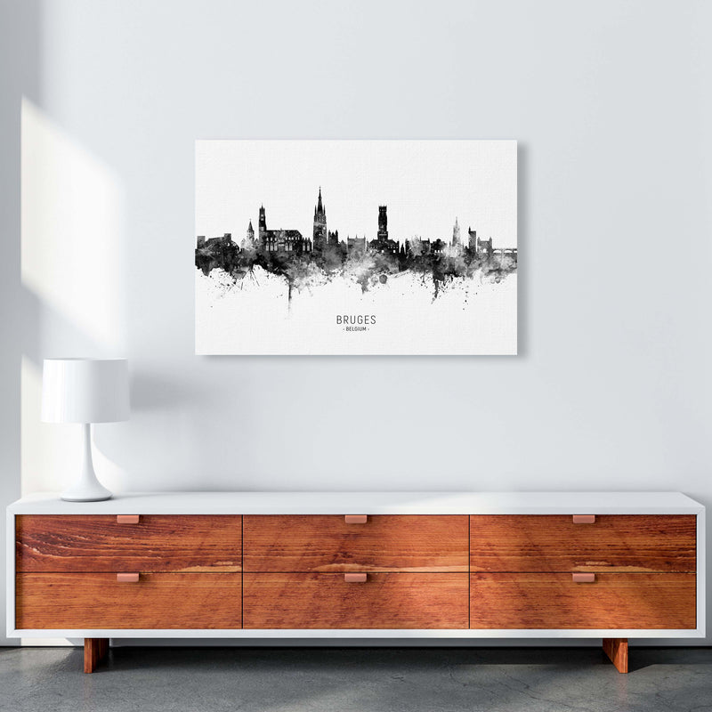 Bruges Belgium Skyline Black White City Name  by Michael Tompsett A1 Canvas