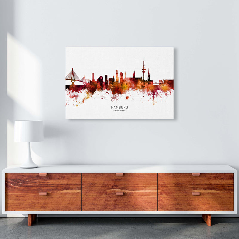 Hamburg Deutschland Skyline Red City Name  by Michael Tompsett A1 Canvas