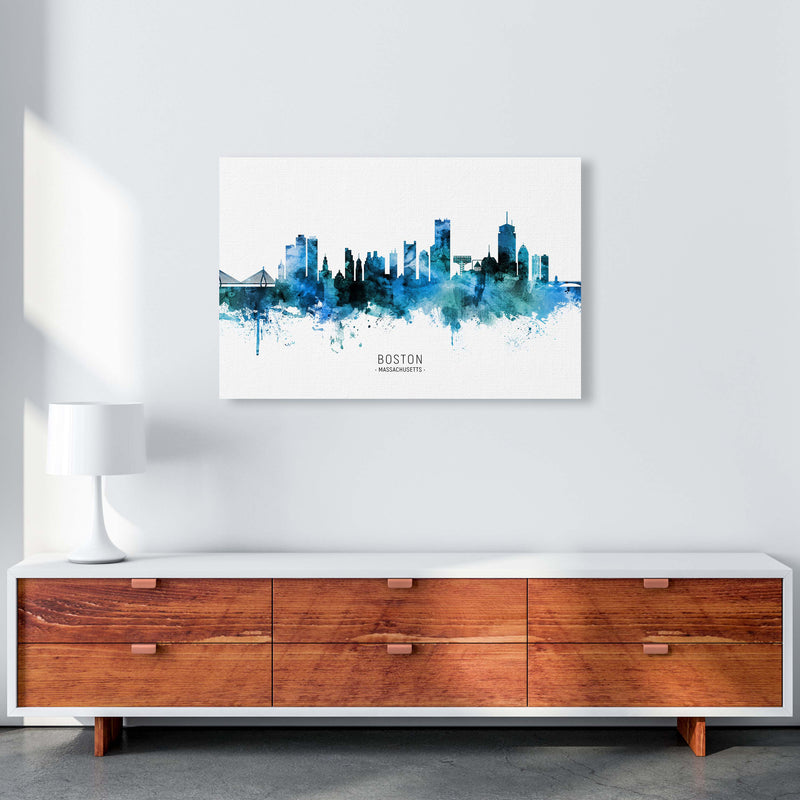 Boston Massachusetts Skyline Blue City Name  by Michael Tompsett A1 Canvas
