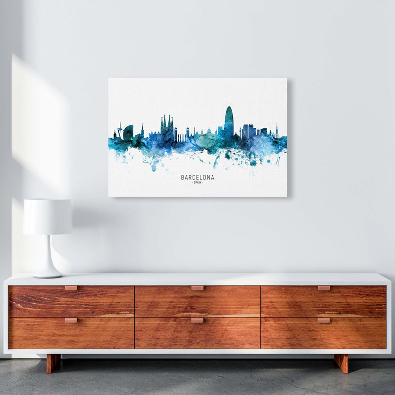 Barcelona Spain Skyline Blue City Name  by Michael Tompsett A1 Canvas