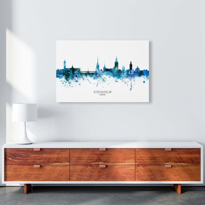 Stockholm Sweden Skyline Blue City Name  by Michael Tompsett A1 Canvas