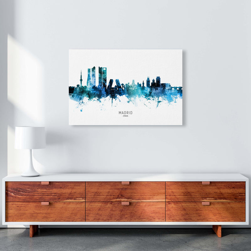 Madrid Spain Skyline Blue City Name Print by Michael Tompsett A1 Canvas