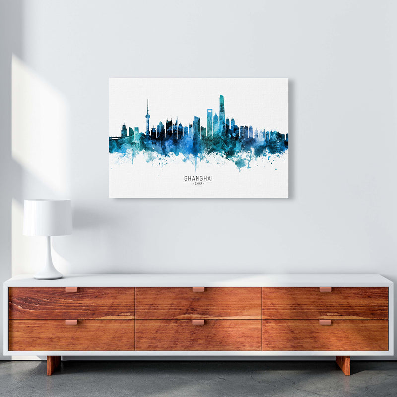 Shanghai China Skyline Blue City Name  by Michael Tompsett A1 Canvas