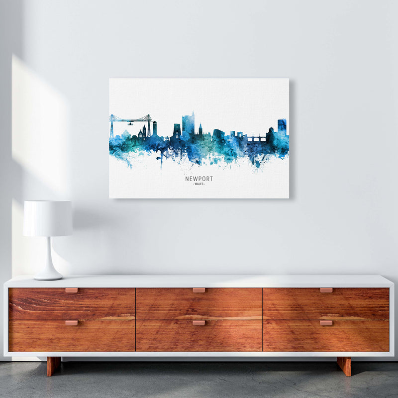 Newport Wales Skyline Blue City Name  by Michael Tompsett A1 Canvas