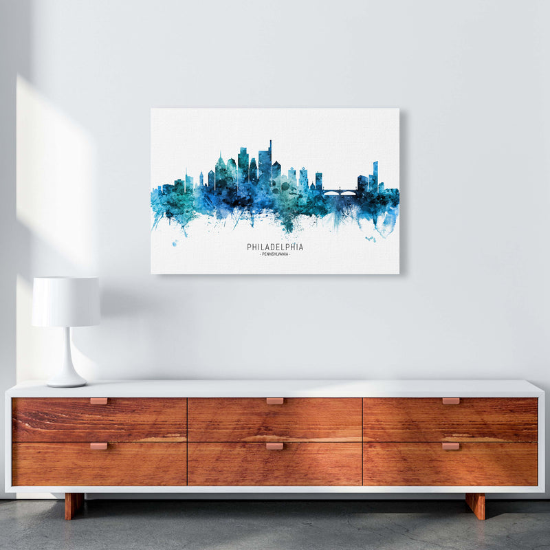 Philadelphia Pennsylvania Skyline Blue City Name  by Michael Tompsett A1 Canvas
