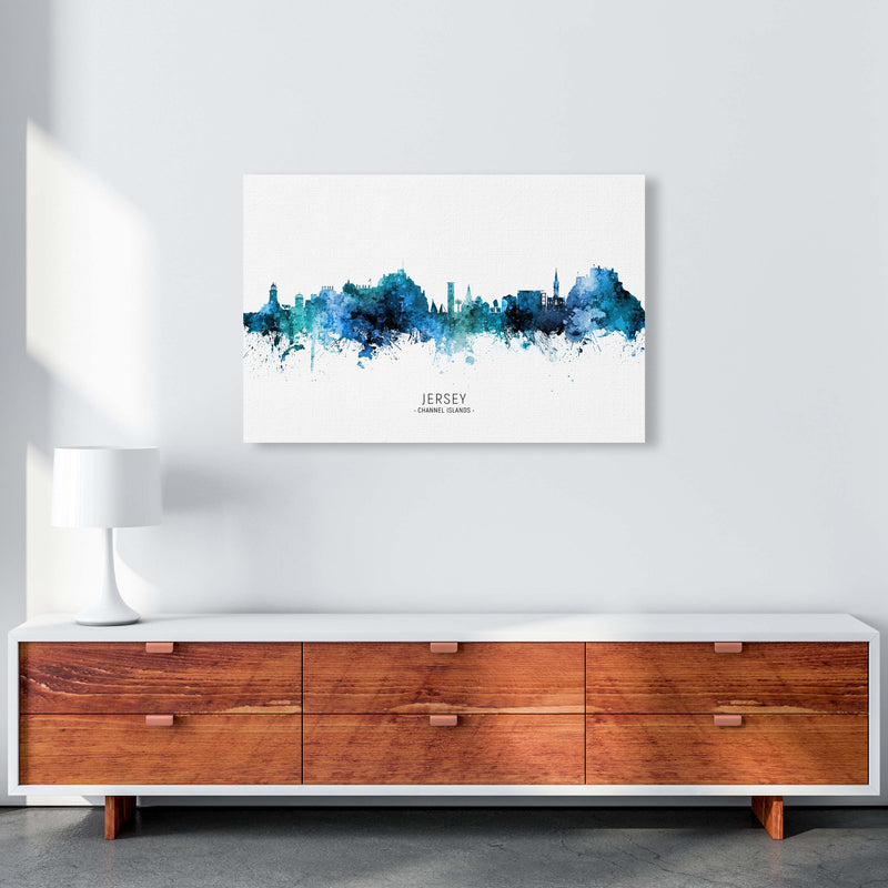 Jersey Channel Islands Skyline Blue City Name  by Michael Tompsett A1 Canvas