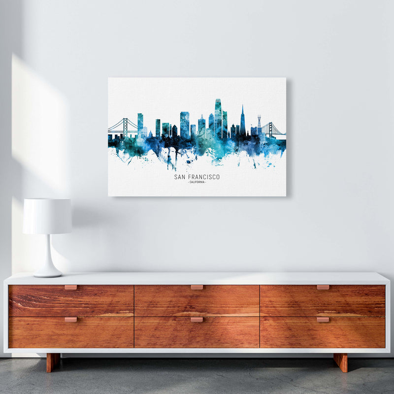 San Francisco California Skyline Blue City Name  by Michael Tompsett A1 Canvas