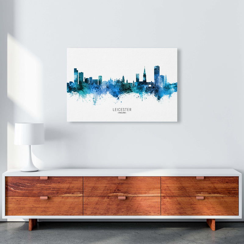 Leicester England Skyline Blue City Name  by Michael Tompsett A1 Canvas