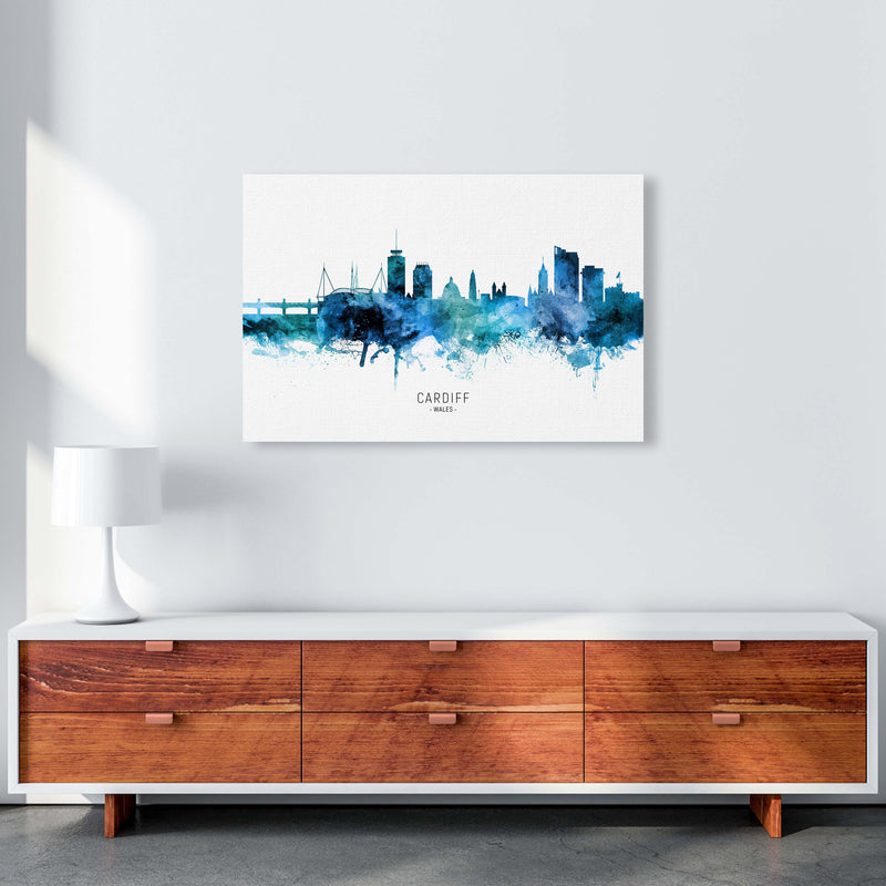 Cardiff Wales Skyline Blue City Name  by Michael Tompsett A1 Canvas