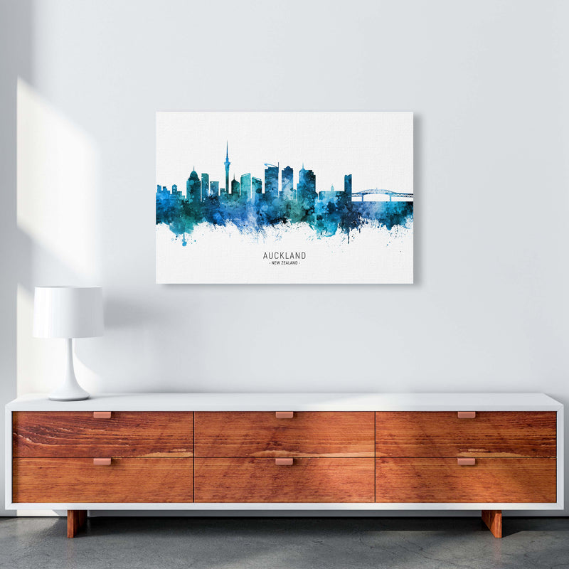 Auckland New Zealand Skyline Blue City Name  by Michael Tompsett A1 Canvas