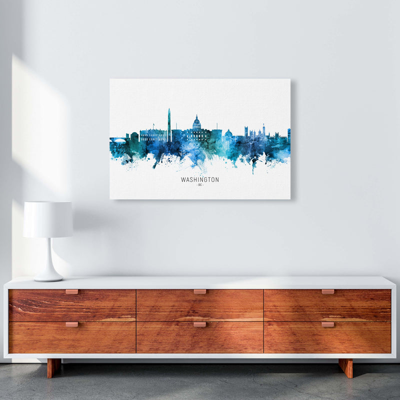 Washington Dc Skyline Blue City Name  by Michael Tompsett A1 Canvas
