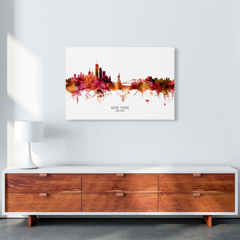 New York New York Skyline Red City Name  by Michael Tompsett A1 Canvas