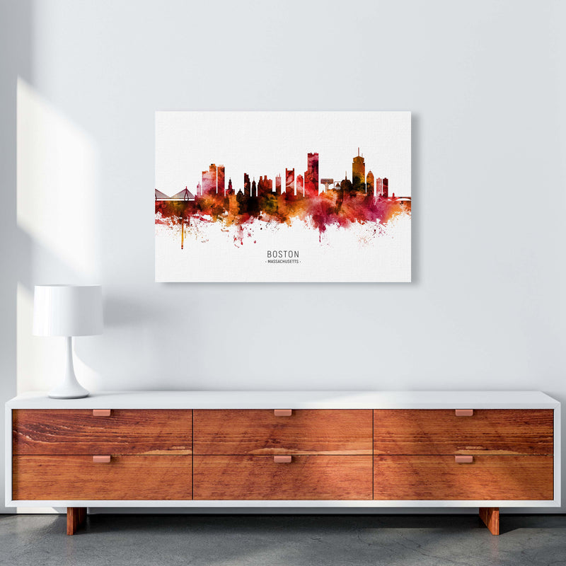 Boston Massachusetts Skyline Red City Name  by Michael Tompsett A1 Canvas