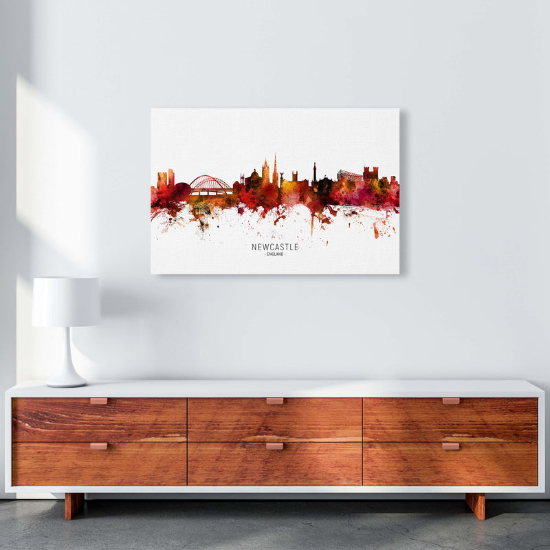 Newcastle England Skyline Red City Name  by Michael Tompsett A1 Canvas