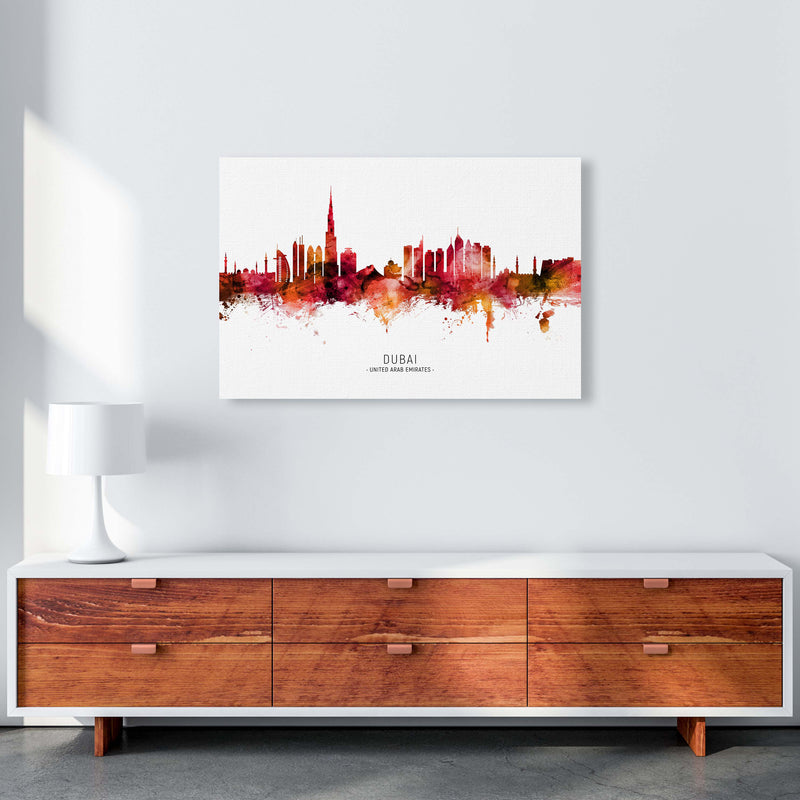 Dubai United Arab Emirates Skyline Red City Name  by Michael Tompsett A1 Canvas
