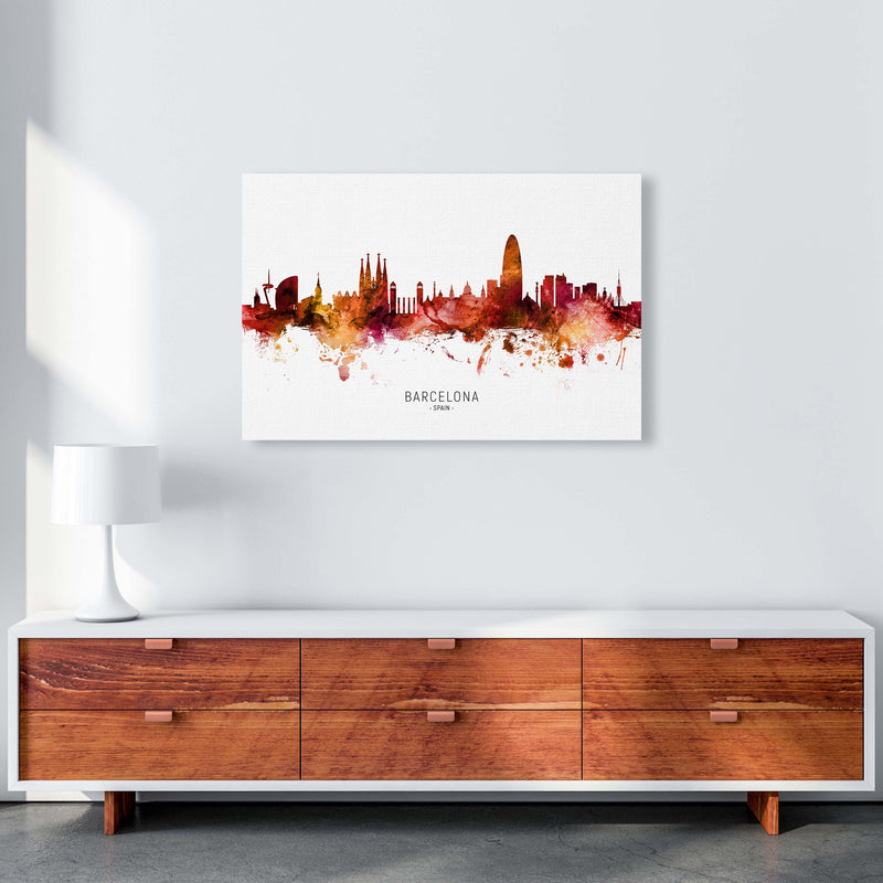 Barcelona Spain Skyline Red City Name  by Michael Tompsett A1 Canvas