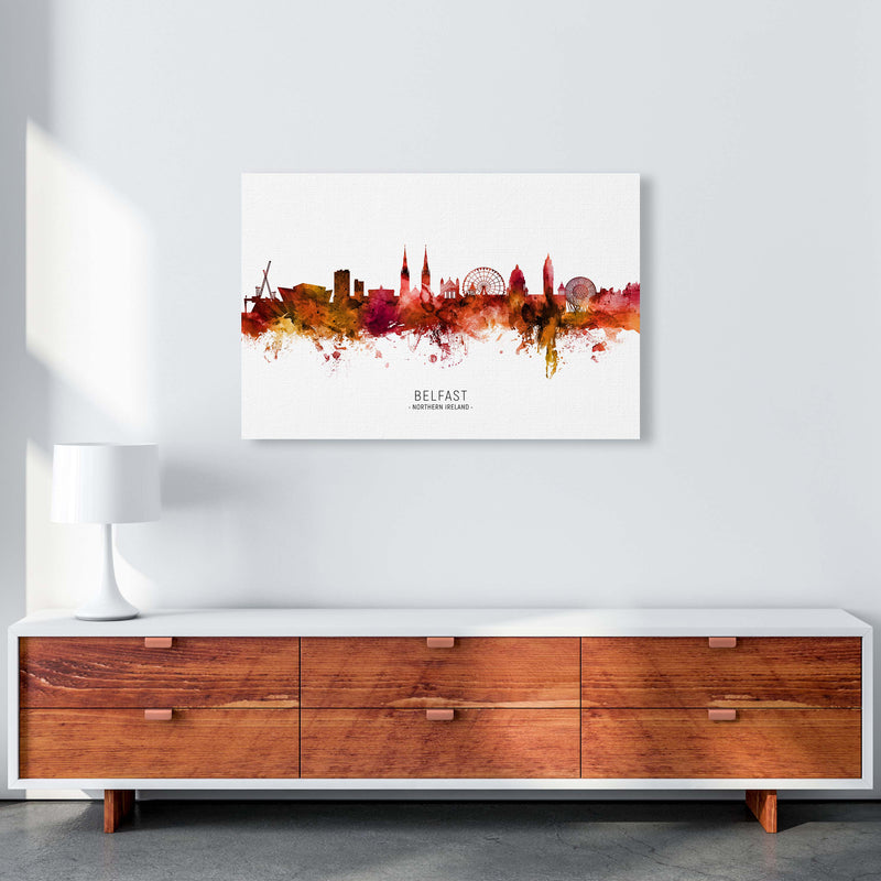 Belfast Northern Ireland Skyline Red City Name  by Michael Tompsett A1 Canvas