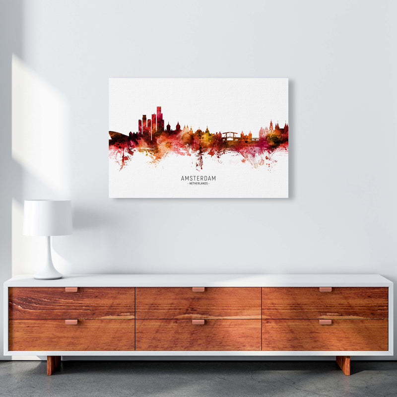 Amsterdam Netherlands Skyline Red City Name  by Michael Tompsett A1 Canvas