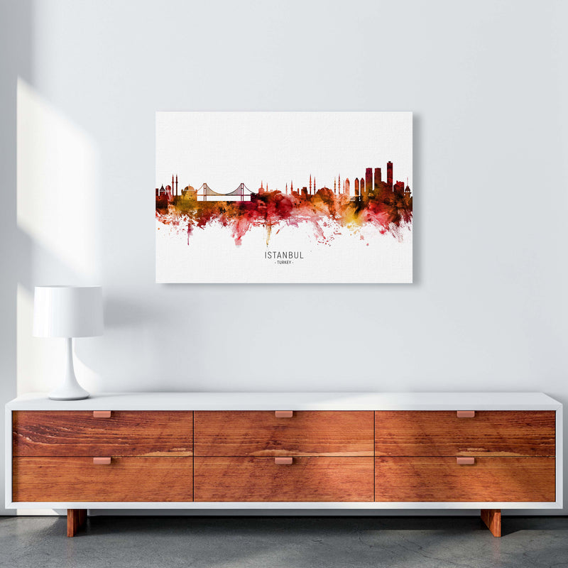 Istanbul Turkey Skyline Red City Name  by Michael Tompsett A1 Canvas