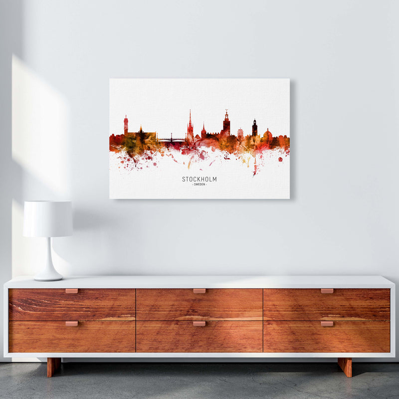 Stockholm Sweden Skyline Red City Name  by Michael Tompsett A1 Canvas