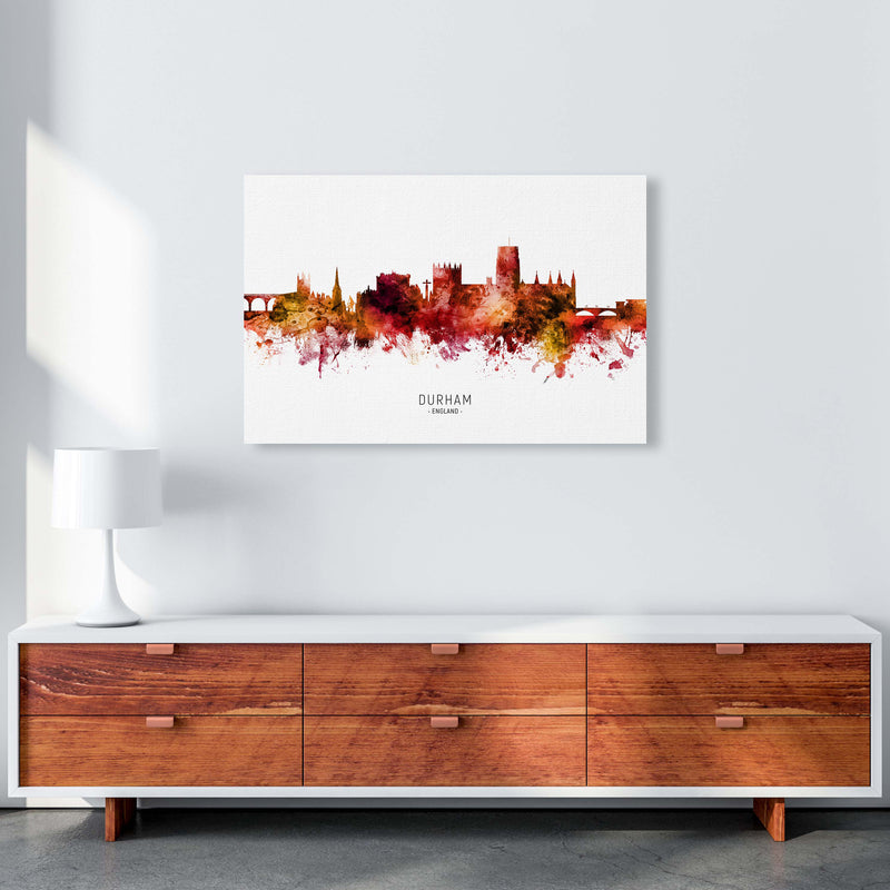 Durham England Skyline Red City Name  by Michael Tompsett A1 Canvas