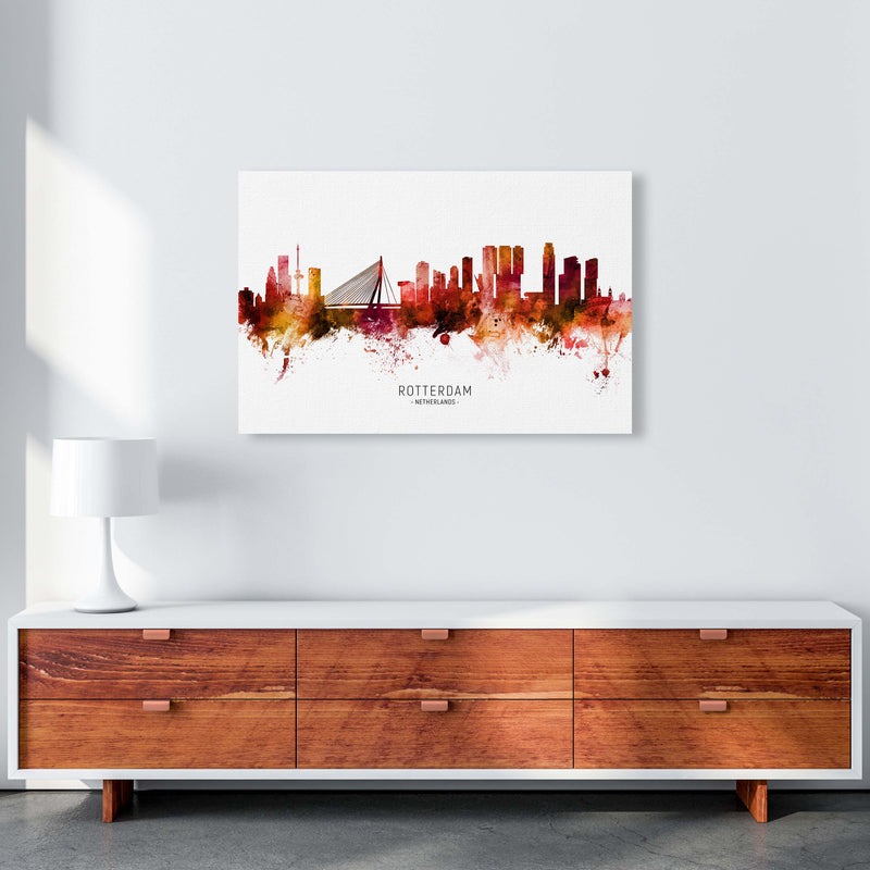 Rotterdam Netherlands Skyline Red City Name  by Michael Tompsett A1 Canvas