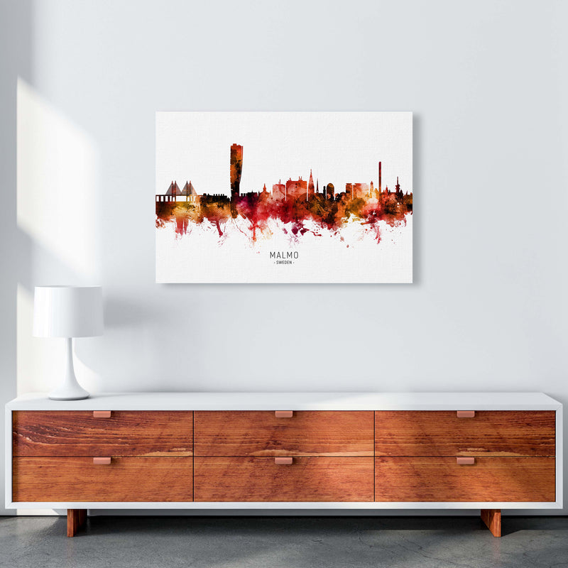 Malmo Sweden Skyline Red City Name Print by Michael Tompsett A1 Canvas