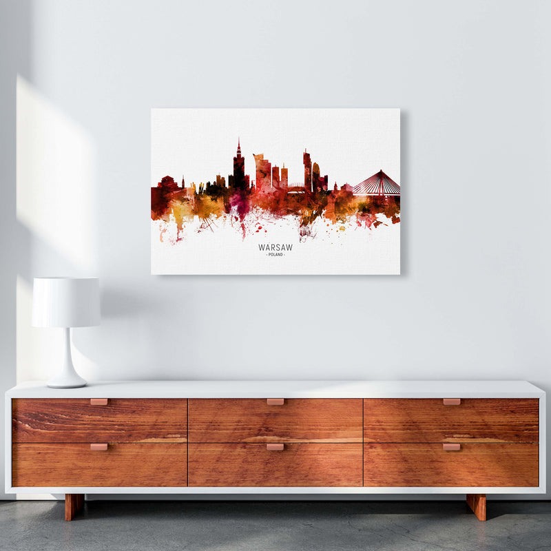 Warsaw Poland Skyline Red City Name Print by Michael Tompsett A1 Canvas