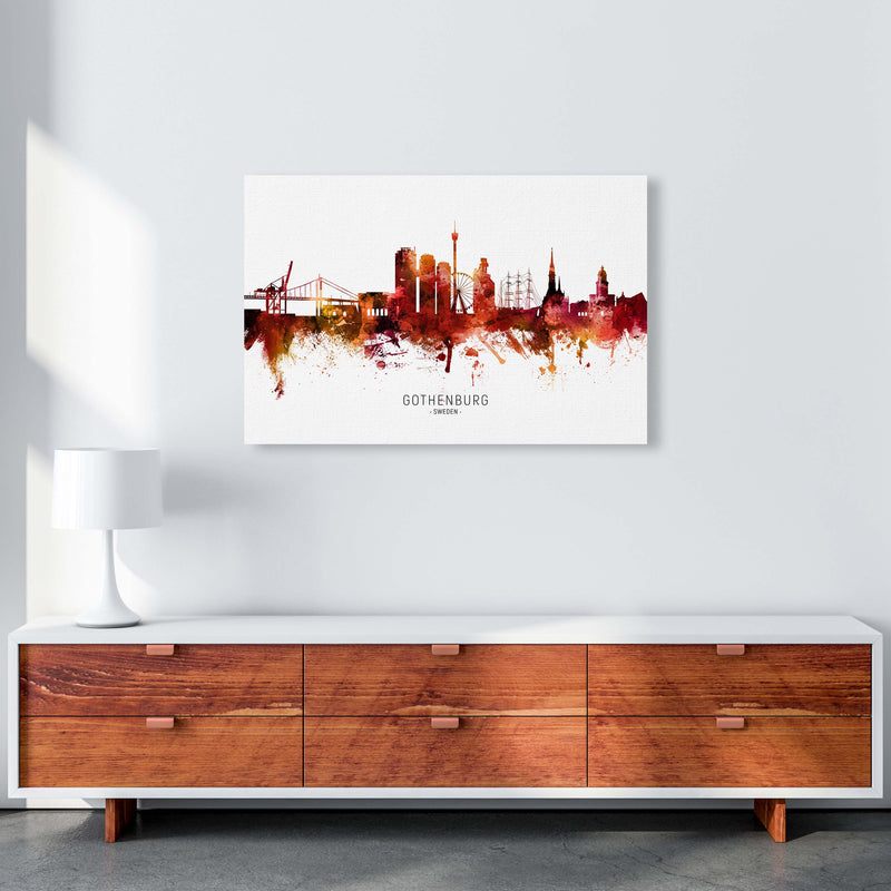 Gothenburg Sweden Skyline Red City Name  by Michael Tompsett A1 Canvas
