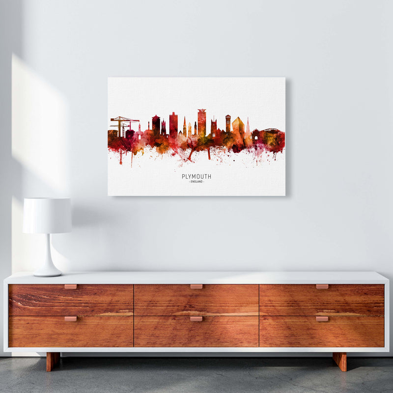 Plymouth England Skyline Red City Name  by Michael Tompsett A1 Canvas