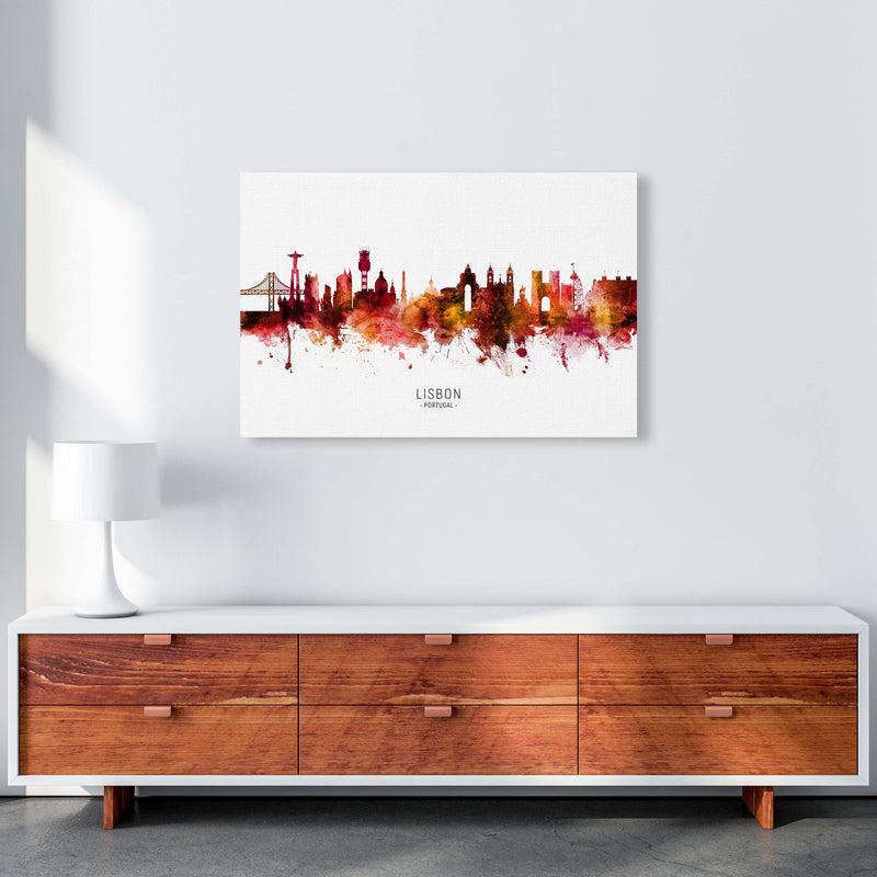 Lisbon Portugal Skyline Red City Name  by Michael Tompsett A1 Canvas