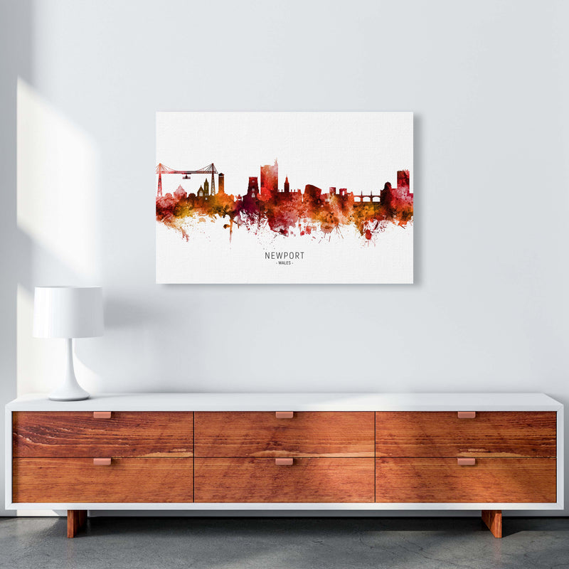 Newport Wales Skyline Red City Name Print by Michael Tompsett A1 Canvas