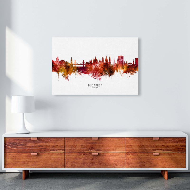 Budapest Hungary Skyline Red City Name  by Michael Tompsett A1 Canvas