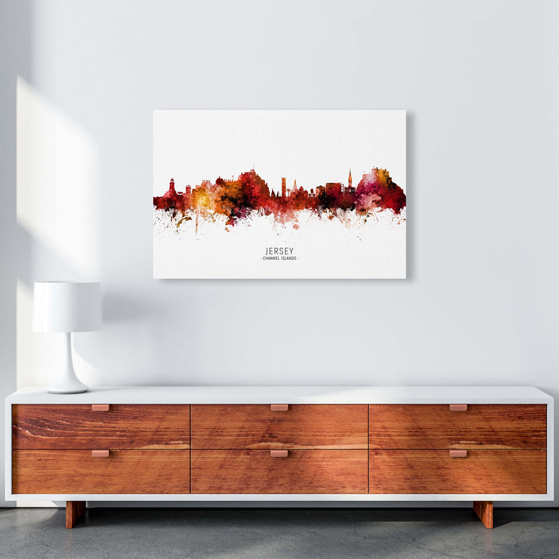 Jersey Channel Islands Skyline Red City Name  by Michael Tompsett A1 Canvas