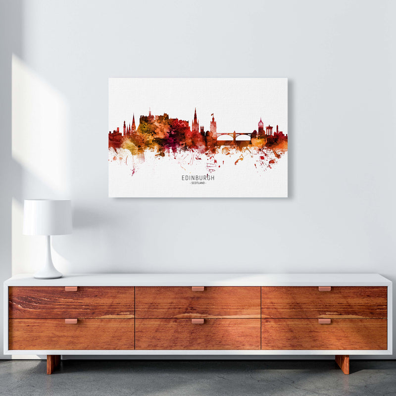 Edinburgh Scotland Skyline Red City Name  by Michael Tompsett A1 Canvas