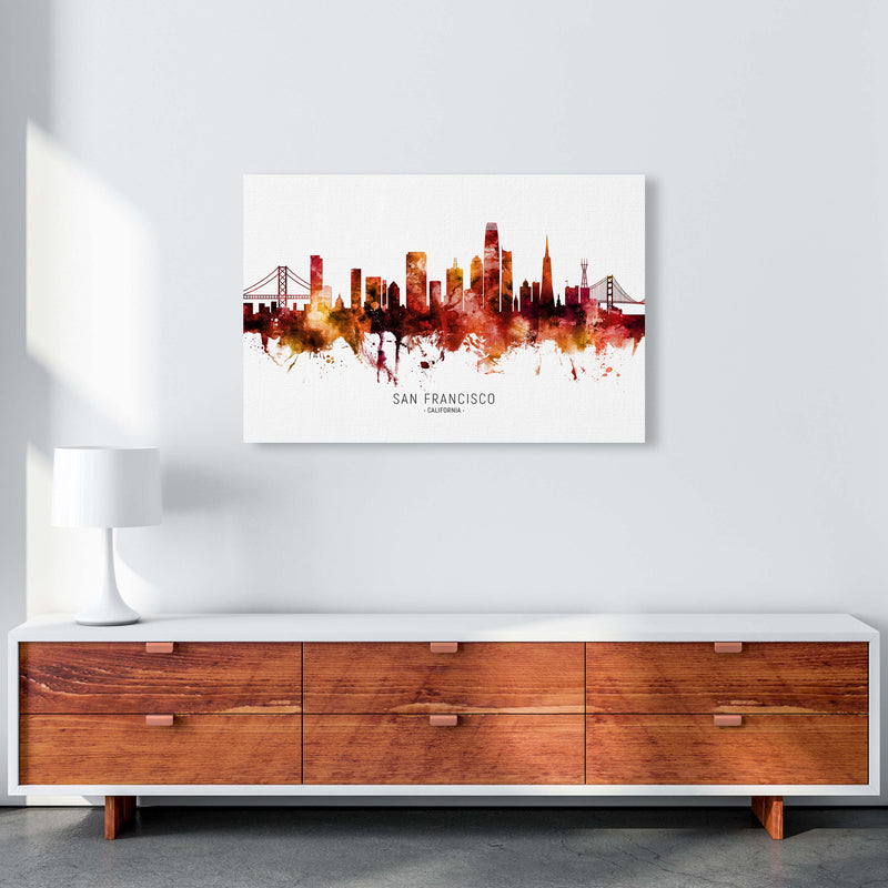 San Francisco California Skyline Red City Name  by Michael Tompsett A1 Canvas