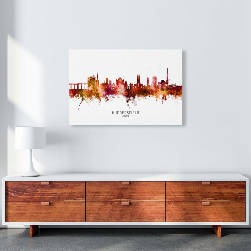 Huddersfield England Skyline Red City Name  by Michael Tompsett A1 Canvas