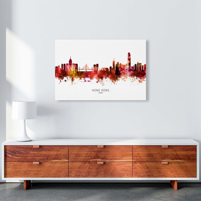 Hong Kong China Skyline Red City Name  by Michael Tompsett A1 Canvas