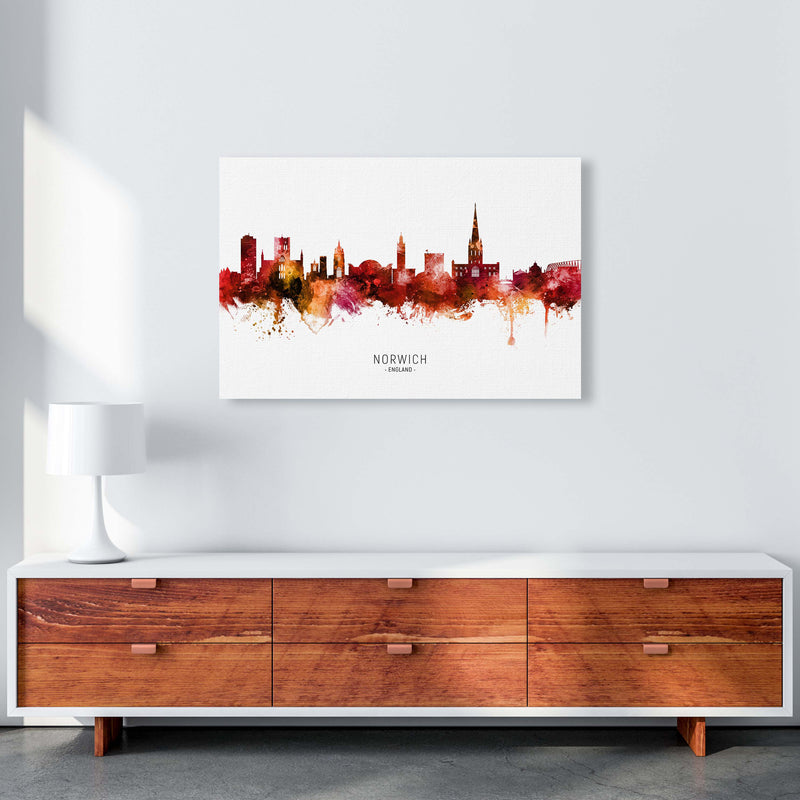 Norwich England Skyline Red City Name  by Michael Tompsett A1 Canvas