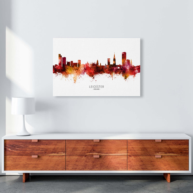 Leicester England Skyline Red City Name  by Michael Tompsett A1 Canvas