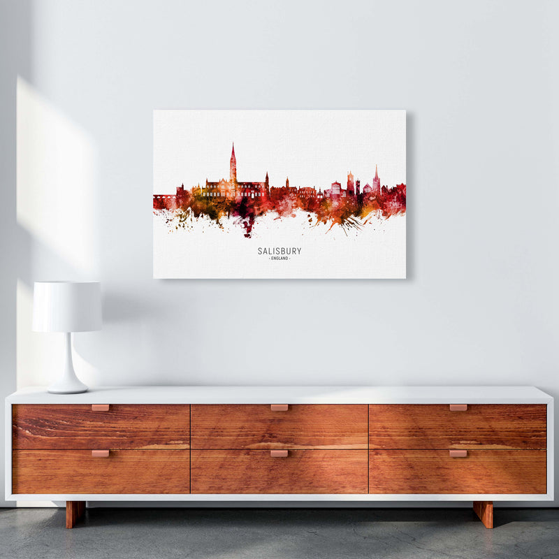 Salisbury England Skyline Red City Name  by Michael Tompsett A1 Canvas