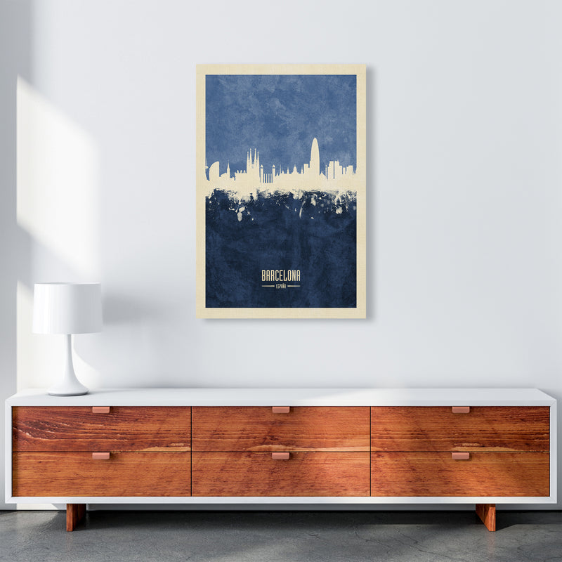 Barcelona Spain Skyline Portrait Navy Art Print by Michael Tompsett A1 Canvas